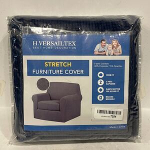 H.VERSAILTEX Jacquard Stretch 2 Piece Chair Slipcover Navy Blue